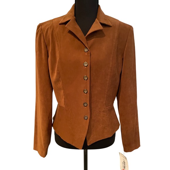 Positive Attitude Brown Faux Suede Button Front Blazer Sz 10 P Dark Academia NWT - Picture 2 of 7